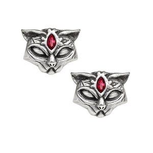Alchemy Gothic Sacred Cat Stud Post Earrings Red Crystal NWT